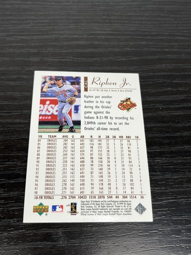 Cal Ripken Jr 1999 SP Authentic #12 Base Orioles - Picture 2 of 2