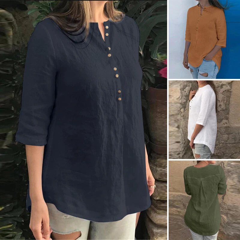 UK Women Winter Buttons Open Solid Tops Pullover OL Office Work Ladies Shirt  Tee | eBay