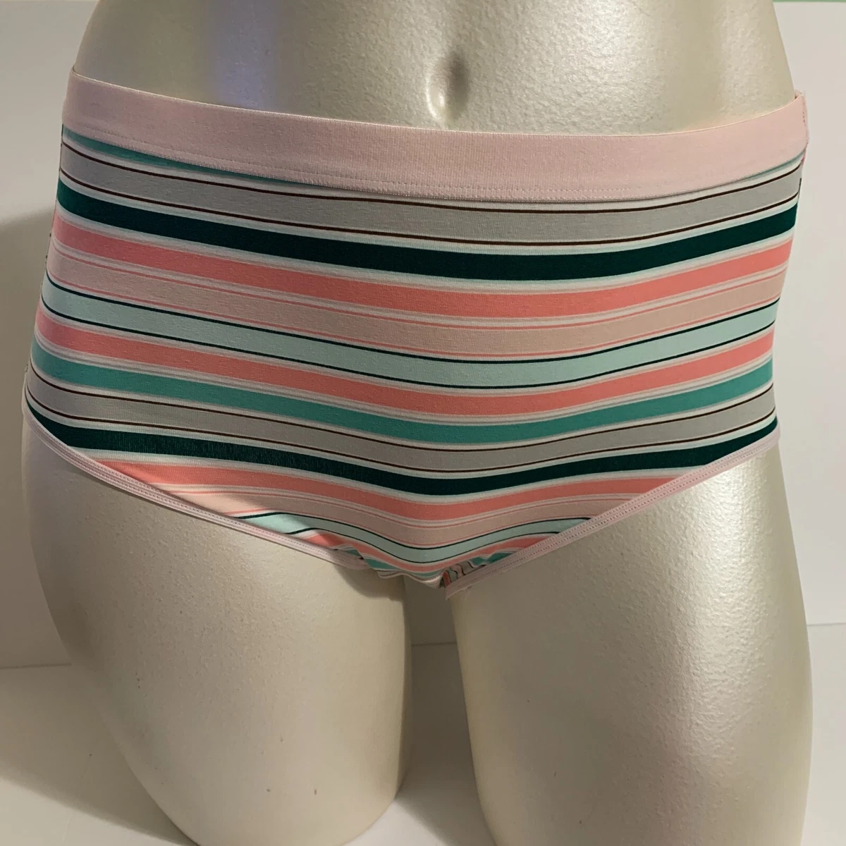 Catherines Full Brief Panties Underwear Striped Cotton Pink Green Plus Size  3X