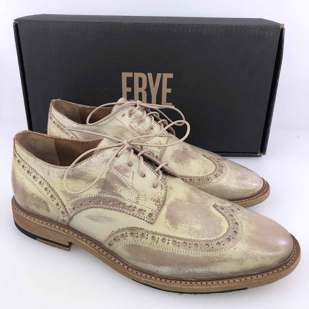 Frye Men’s Paul Rustic White Wingtip Oxford Dress Shoes