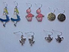ALICE IN WONDERLAND CHESHIRE CAT EARRINGS FRENCH HOOKS WITH RUBBER STOPPERS