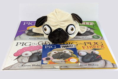 Pig The Pug x 5 Books + Hat (Official Scholastic) Tourist Fibber Grub Elf Star