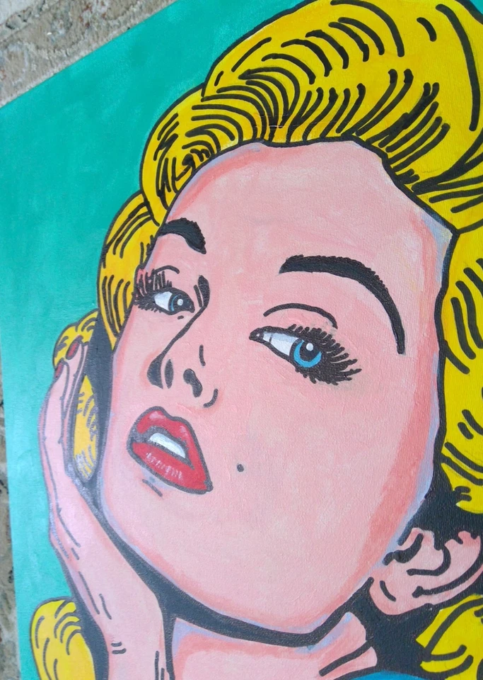Pintura de anime firmada original de arte pop de Marilyn Monroe #2 estilo póster 18x24 Foto 2 de 4