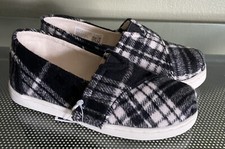 TOMS Toddler Black White Plaid Slip On Faux Shearling Shoes - Size 10T
