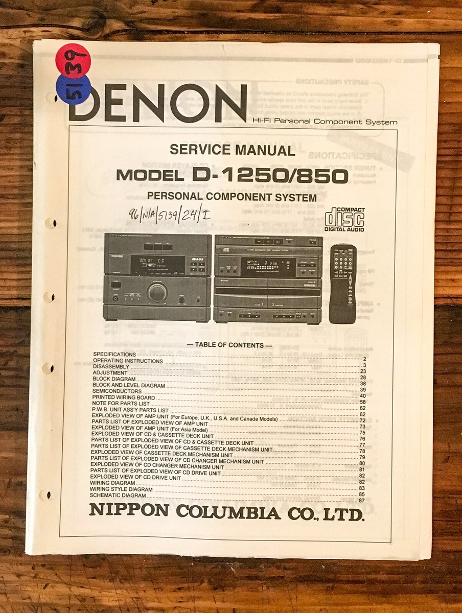 Denon D-1250 D-850 Stereo Service Manual *Original* | eBay