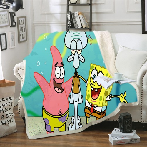 Spongebob Sea Sherpa Fleece Throw Blanket Plush Soft Blanket Home Decor - Foto 5 di 22