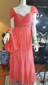 PROM GOWN MED SIZE 10 CORAL BRIDESMAID MOTHER OF GROOM COMES W SHAWL NEW W TAGS!