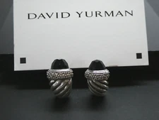 DAVID YURMAN Black Onyx & Diamond Pave Shrimp Omega Sterling 925  Earrings