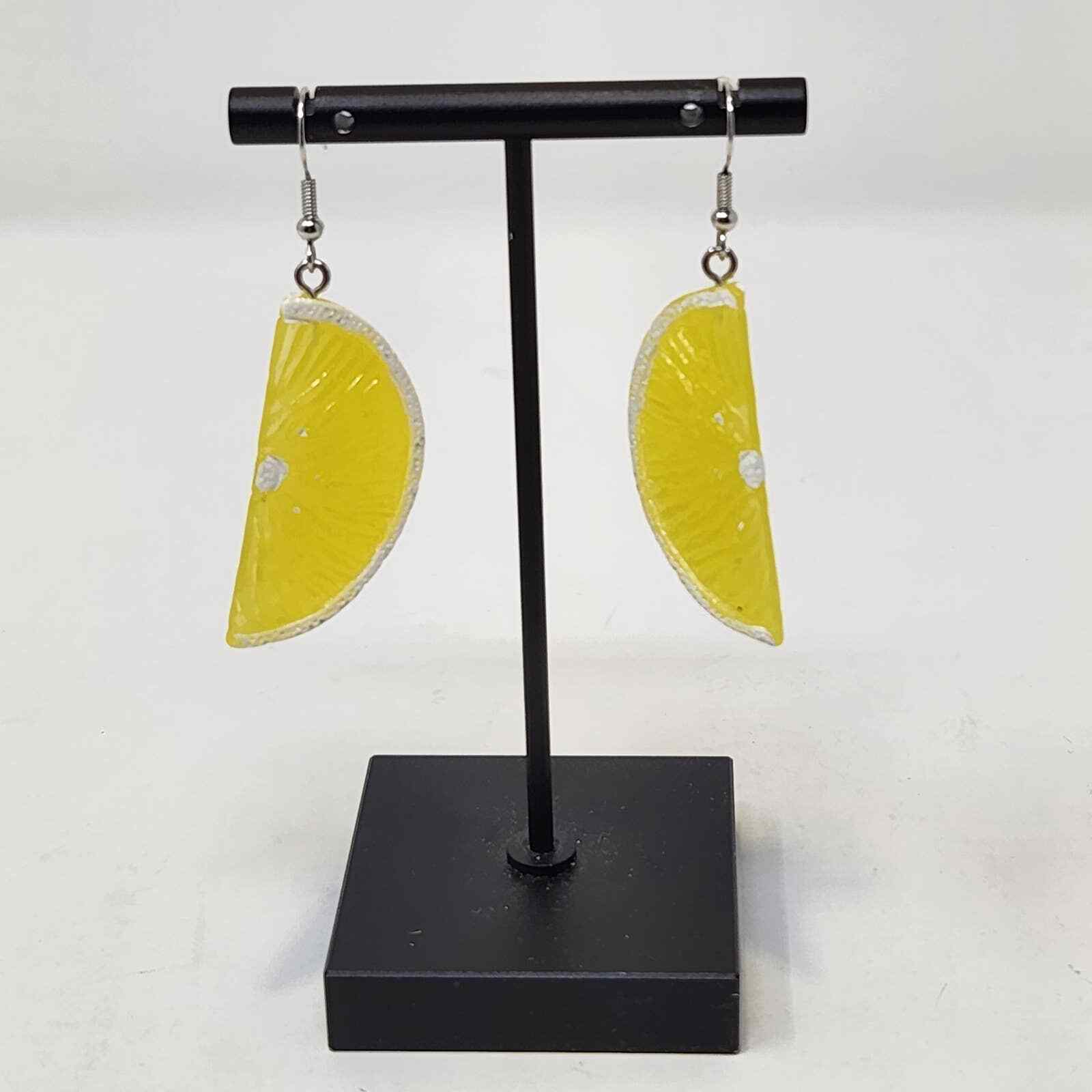 Yellow White Lemon Slice Dangle Drop Hook Earring… - image 1