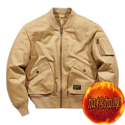 Retro American Style Mens Cotton Padded Baseball Flight Jacket Zipper Outwear Sz