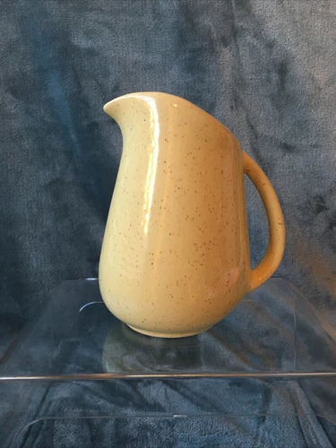 Vintage Yellow BAUER Speckled Pitcher 6.25” Tall MCM