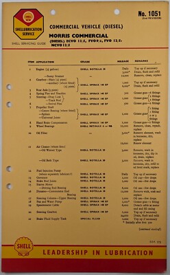 Petroliana; Morris Commercial Diesel ECVO, FVO Shell Schmiertabelle Nr. 1051