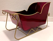 Large Metal Sleigh Christmas Centerpiece Presents Floor Decor Red Gold 19x12x9"