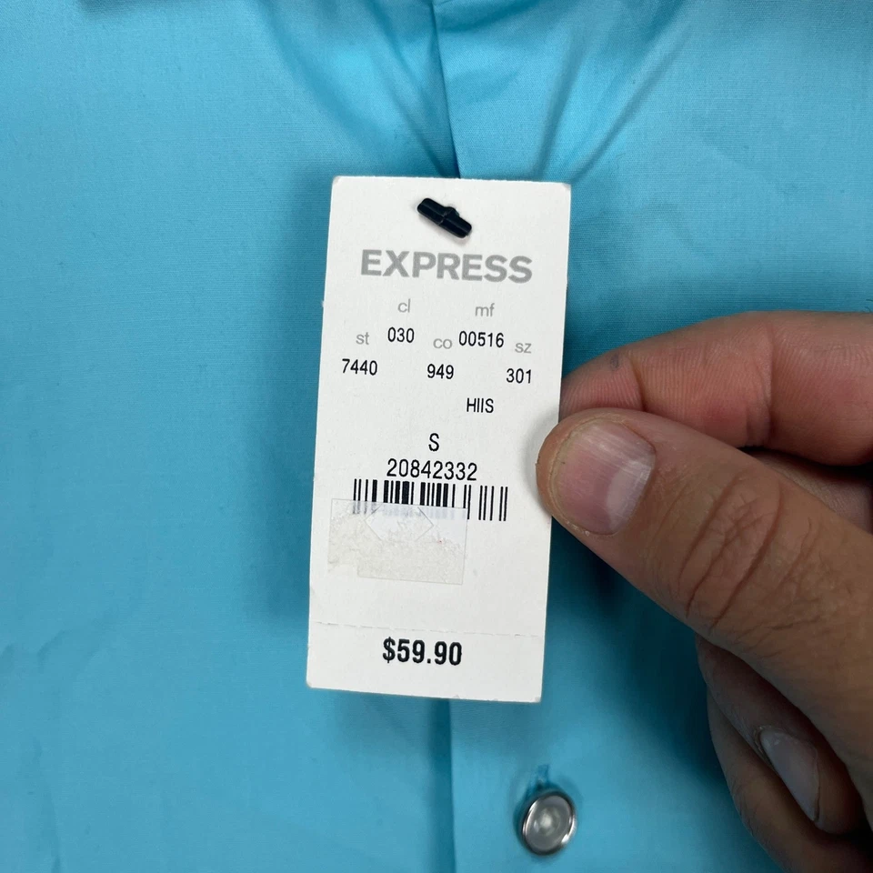 Camisa Express 1MX Ajustada Edición Limitada Azul Manga Larga Para Hombre Pequeña Puño Abatible Foto 3 de 4