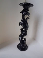 Vintage Black Ornate Ceramic Candle Holder – Rococo Baroque Style