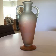 Vintage Seguso Each Ink Celadon Green Scavo. Glass 10.5   Vase Murano Italy