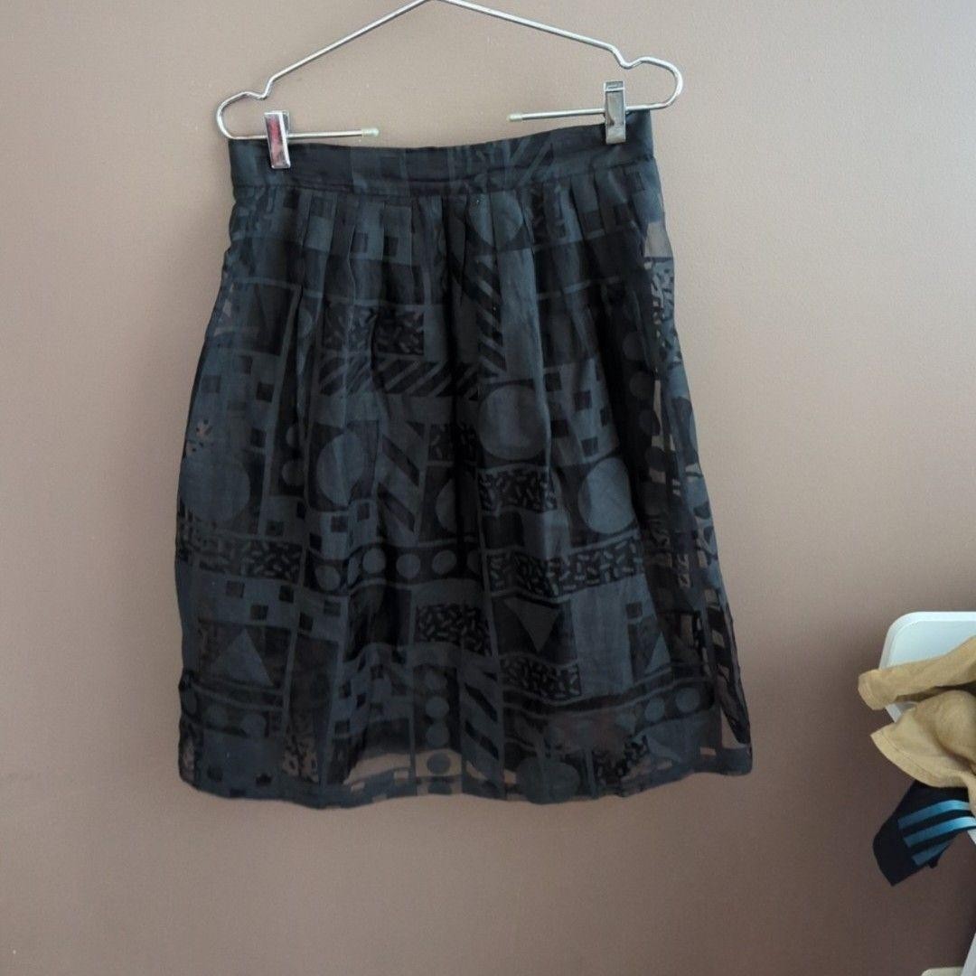 Gorman Skirt Womens 12 Black Walala Geometric Pleated Knee Length Lined Summer