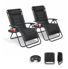 SET OF 2 ZERO GRAVITY RECLINING CHAIRS FOLDABLE GARDEN LOUNGE OUTDOOR PATIO SUN 