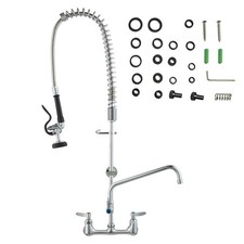 Commercial Faucet with Pre-Rinse Sprayer, 36" Height, 8" Center, 12" Swing Spout