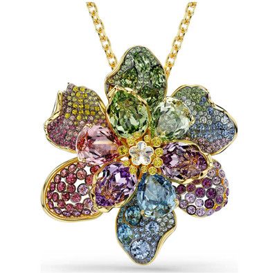 Neu Swarovski mehrfarbiger Kristall Blume Anhänger, abnehmbare vergoldete Kette