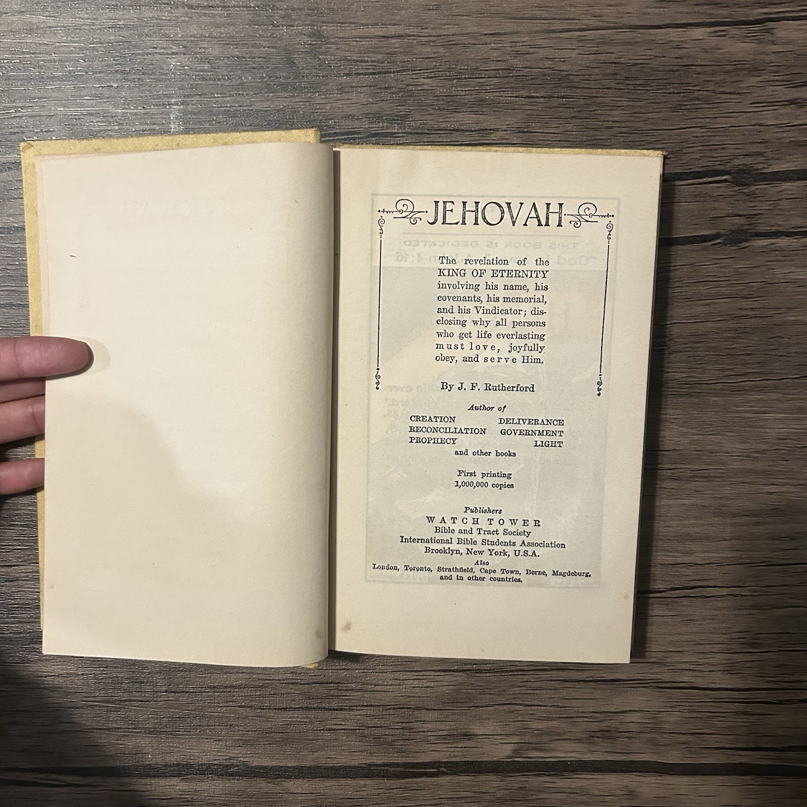 Jehovah 1934 1st Printing Watchtower By JF Rutherford Original Book