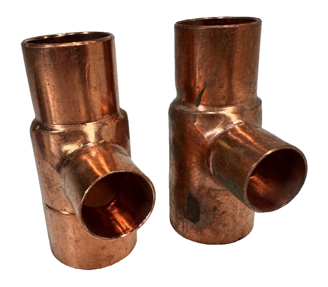 (2-PACK) Reducing Tee 1-1/4" x 1" x 3/4" CTS Solder Joint Copper Sweat Fitting
