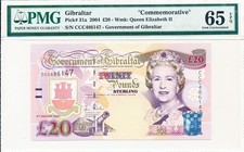 Government of Gibraltar Gibraltar 20 Pounds 2004 Commemorative PMG  65EPQ