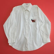 VTG Talbots White Button Down Top Embroidery Santa Sleigh Pocket Large Christmas