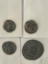 Konvolut 4 antike Bronzem&uuml;nzen - R&ouml;mer & Griechen (u.a. Theodosius, Strahlenkron