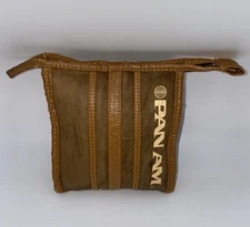Vintage Brown Leather PAN AM Airlines Amenity Kit Toiletry Travel Bag Zip Pouch