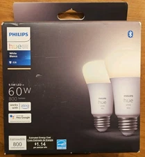 Philips Hue Smart 60W E26 A19 LED Bulb White Light 800 Lumen 2 Pack - OB