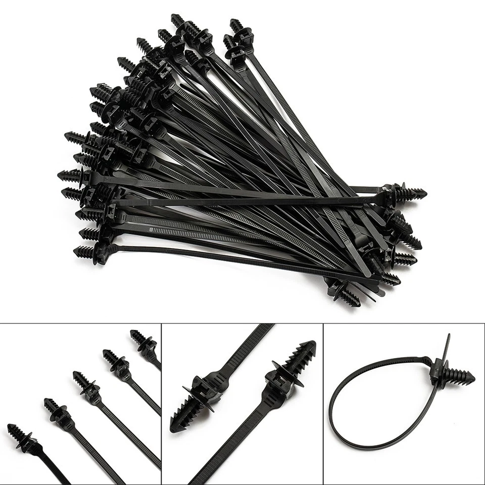 Paquete de 50 clips de empuje de alambre liberados para correas de cremallera sujetador de cable de tubería de automóvil Foto 3 de 4