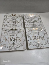 222 FIFTH " QUIT WITCHIN " Set Of (4) Bats Square Appetizer Plates- ** Brand New