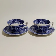 Spode Blue Italian Footed Coffee/Tea Cup and Saucer Set of 2 England EUC