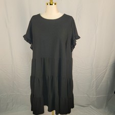 Sugarlips Black Swiss Dot Tiered Midi Babydoll Dress Plus Size 3X Ruffle Sleeve