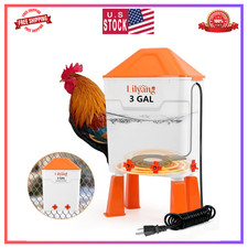 3 Gallon Heated Chicken Waterer, Thermostatically Controlled Anti-Freeze Poul...