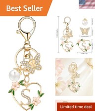 Gold Heart Initial Letter Keychain for Women Key chain Keyring for Purse Hand...