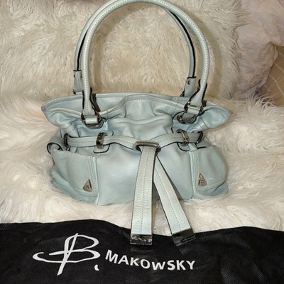 B. Makowsky Eden Shopper Belted Handbag  Robin Egg Blue Large Leather Excellent
