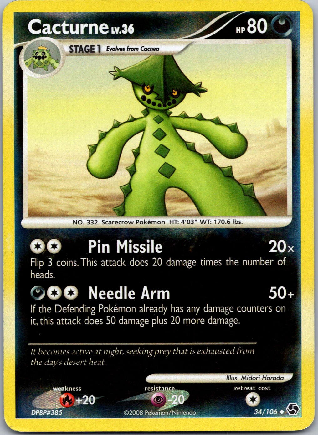 Cacturne #34/106 Reverse Holo Great Encounters Pokemon Lightly played