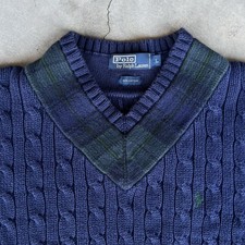 Vintage 2000  s Polo Ralph Lauren Heavyweight Cable Knitted Wool V-Neck Sweater L
