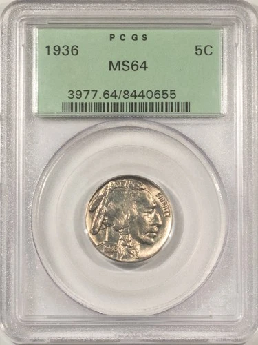 1936 BUFFALO NICKEL - PCGS MS-64, OLD GREEN HOLDER & PREMIUM QUALITY!