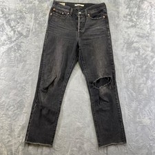 Levi's Wedgie Straight Jeans Women's Size 27 Black Distressed Denim
