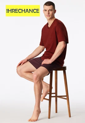 SCHIESSER HERREN SCHLAFANZUG KURZ V-AUSSCHNITT COMFORT ESSENTIALS ROT 181153-500 - Bild 1 von 4