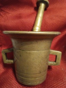 Antique Asian  All Brass Mortar& Pestle.3 3/4 Pounds.Distressed.