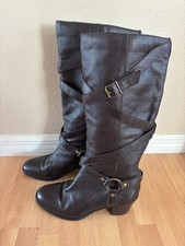 Brown Leather Boots - Heeled with straps, Size 10, great shape