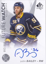 16-17 SP Authentic Justin Bailey /999 Auto Rookie Future Watch Sabres 2016