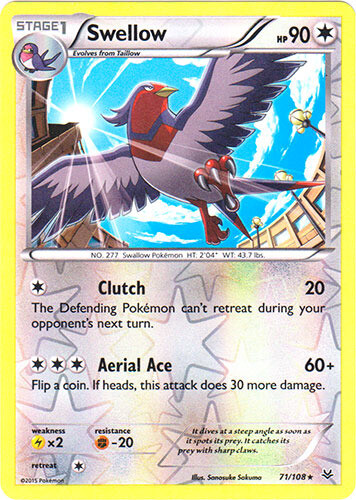 x1 Swellow - 71/108 - Rare - Reverse Holo Pokemon XY Roaring Skies M/NM