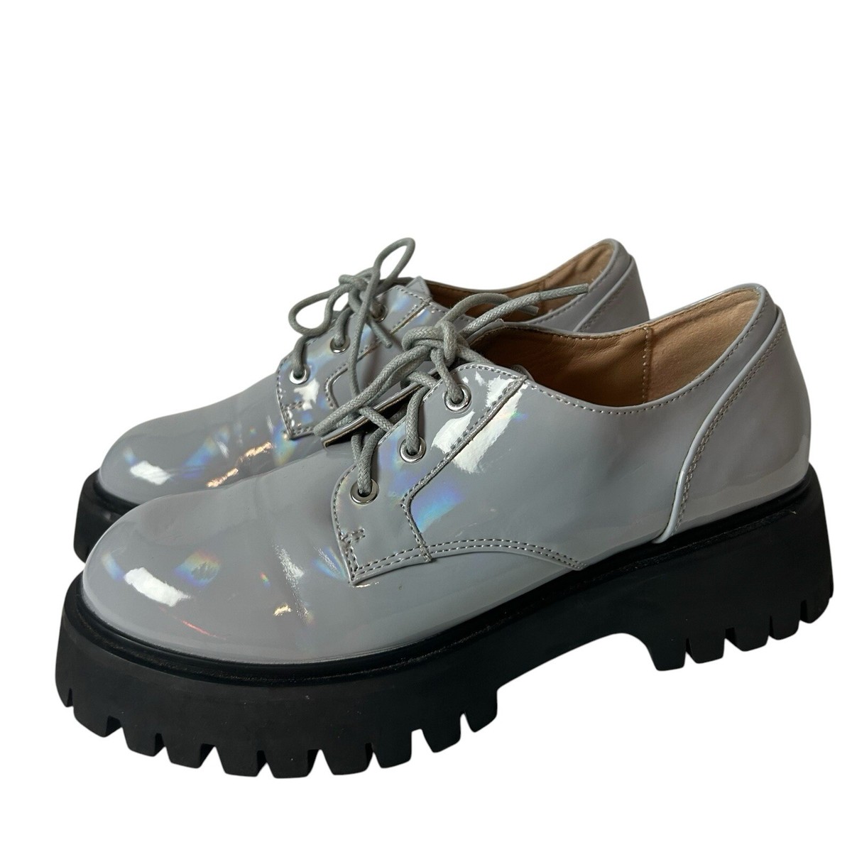 Koi footwear women's metallic lace up shoes silver Gray patent