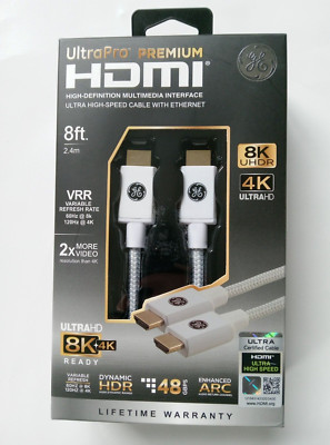White Ultrapro Premium HDMI. 8 Ft. VRR. 8K. 4K. Ultra High Speed. 