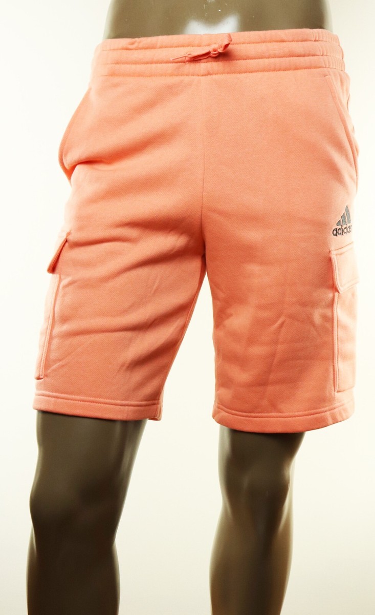 New Mens Adidas Coral Pink Fleece Drawstring Cargo Sweat Shorts S
